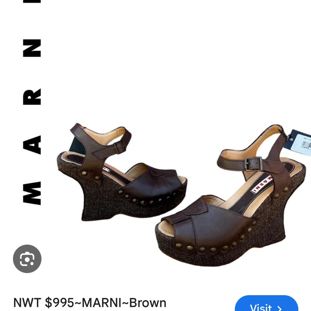 Marni Brown Leather Wedge Sandals with Ankle Strap